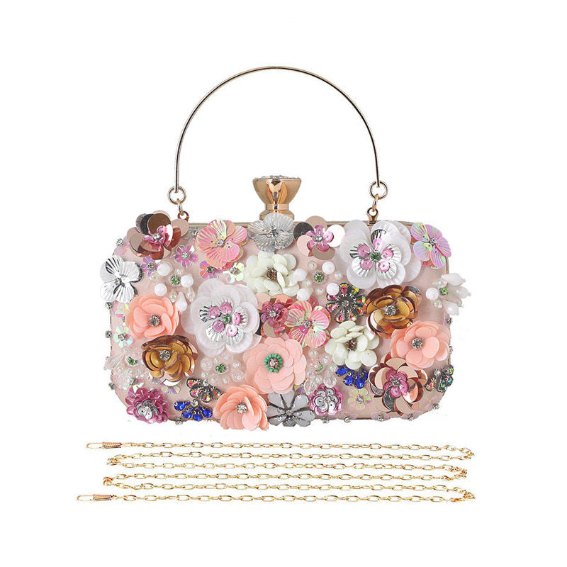 Colorful Floral Clutch Evening Bags for Women Beaded Purse Prom Handbag-Gold