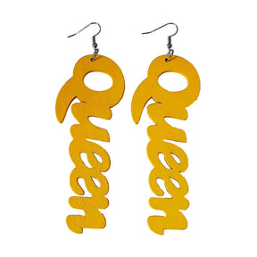 Queen Wood Dangle Pierced Earrings-Yellow