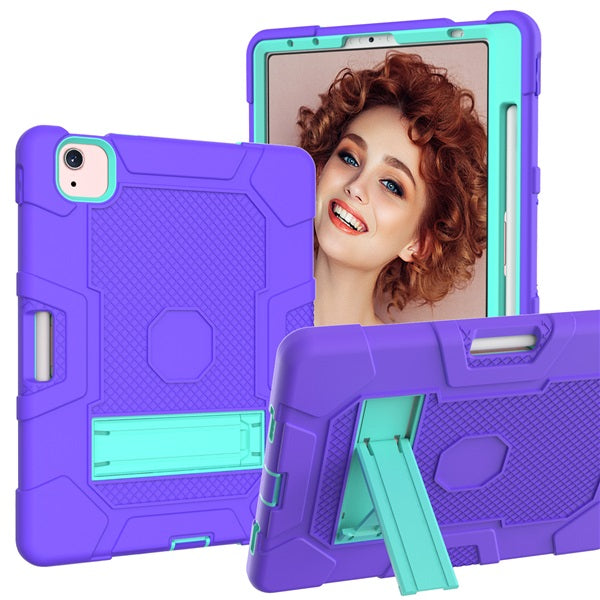 B3 Robot iPad Case Silicone Shockproof Protective Stand Cover For iPad Pro 11inch (2018/2020/2021) Air4 10.9 Air5 (2021)-Purple&Mint Green