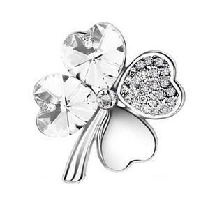 Pair of Four Leaf Clover Pin Brooch Womens Clothes Fashion Accessories-White