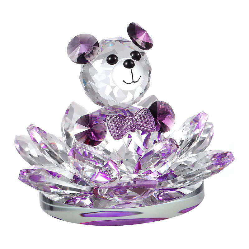 Crystal Bear Lotus Figurine Ornament Gift for Valentine's Day-Purple