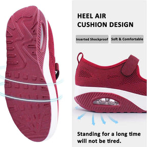Women Casual Air Cushion Sneakers Velcro Mary Jane Shoes-Red