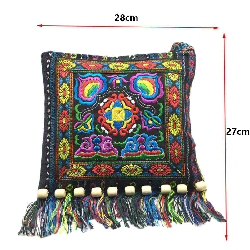 Vintage Embroidered Fringe Sling Crossbody Bag Boho Shoulder Bag-Blue Camellia