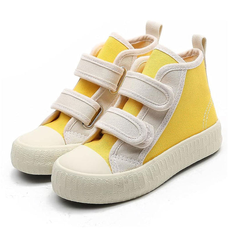 Unisex-Child Canvas Sneakers High Top Velcro Closure Boots-Yellow