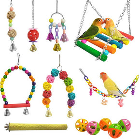 13 Pcs Bird Swing Toy Parrot Chew Hanging Perches with Bells