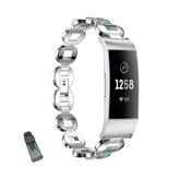 DH Stainless Steel White Diamond+Blue Diamond Watch Band Adjustable Replacement Wristband For Fitbit Charge 2/3 For Women-Silver