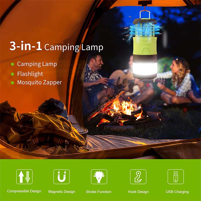 Portable LED Camping Lantern Bug Zapper for Hiking Tent Survival Kits-Green