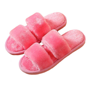 Womens Fuzzy Slippers Open Toe Cozy Memory Foam Sandals-Parallel Pink