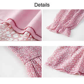 Women Casual Summer Dresses Square Neck Ruffle Floral Boho Maxi Dress-Pink