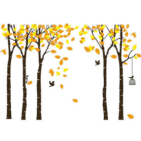 Large Jungle Trees Wall Decals Yellow Leaves Fly Birds DIY Wall Stickers Bedroom Living Room