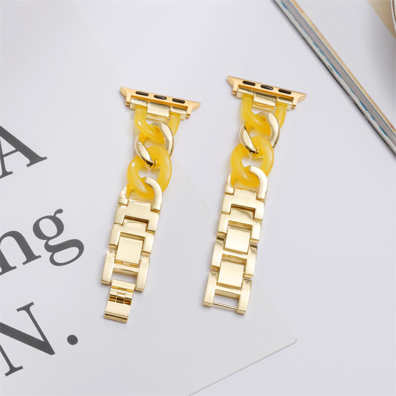 Fashion Resin Watch Band Bracelet Stitching Strap for Apple Watch Series SE/6/5/4/3/2/1-Gold+Yellow