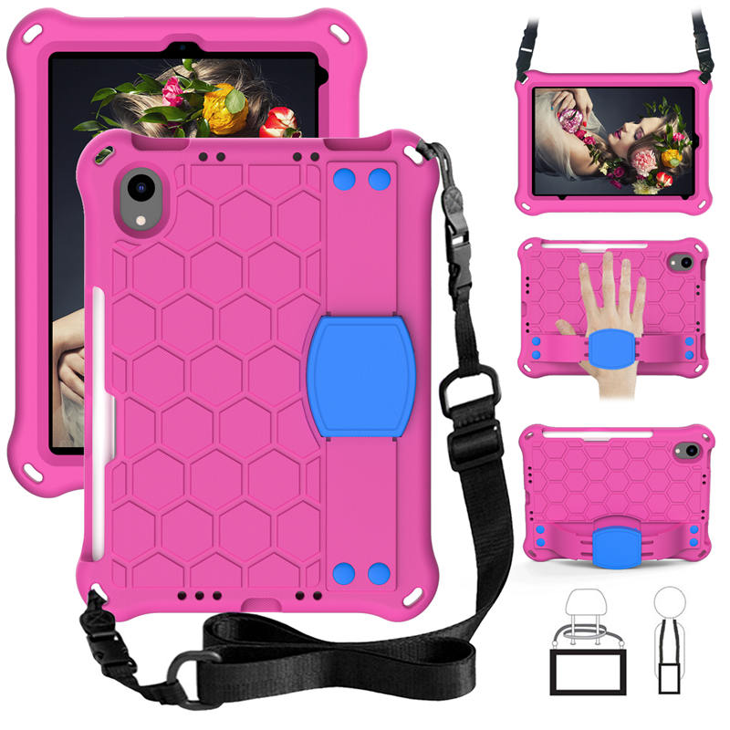 Hive iPad Case For iPad Mini 6 Durable Stand Cover With Shoulder Strap-RoseBlue