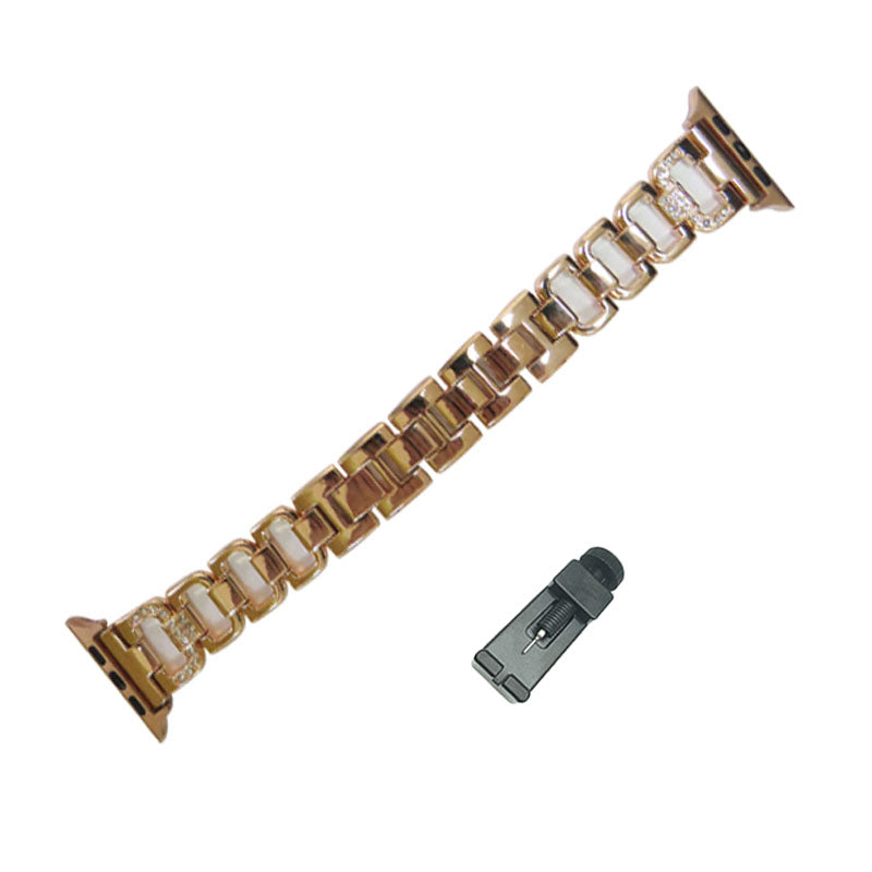 D Shape Stainless Steel Watch Band Adjustable Wristbands for Apple IWatch Series SE/1/2/3/4/5/6 For Women Men-Rose Gold