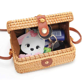 Womens Square Crossbady Rattan Bag Boho Braided Handbag