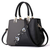 Embroidered Women Top Handle Satchel Fashion Shoulder Bags-Grey