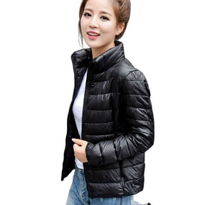 Lookbook Womens Lightweight Puffer Jacket Winter Stand Collar Short Coat-Black