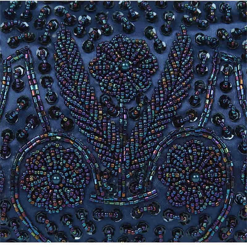 Beaded Sequin Design Flower Evening Purse Large Clutch Bag-Blue