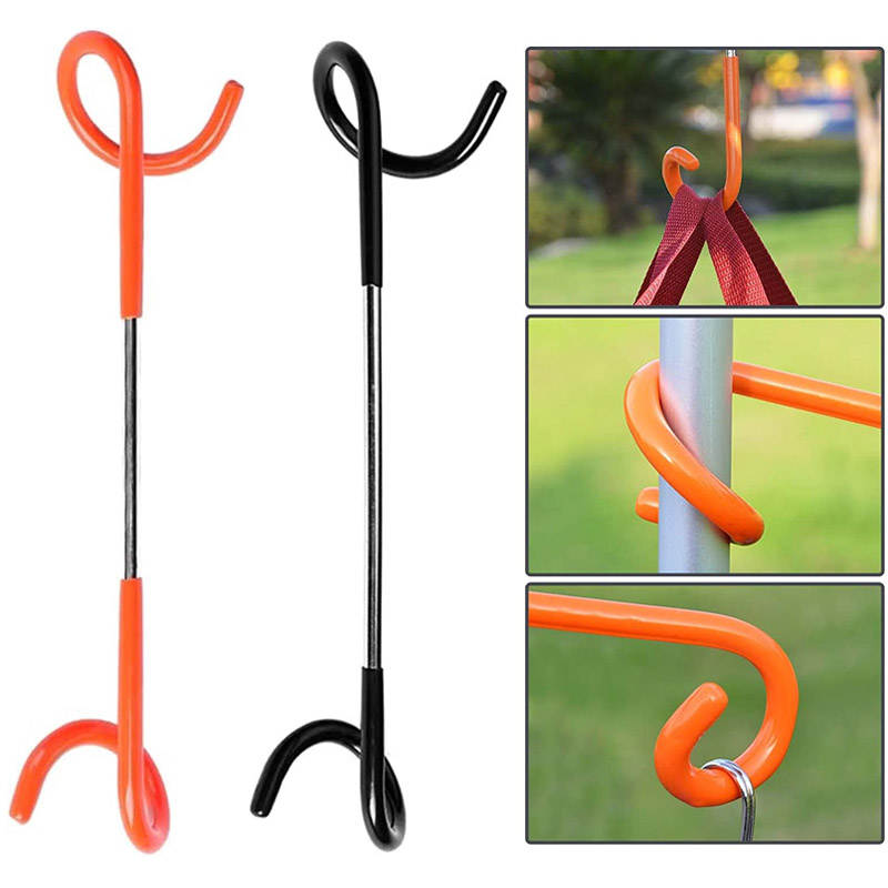 2Pcs Non-Slip Camping Lantern Hooks Hangers for Camping-Black Orange