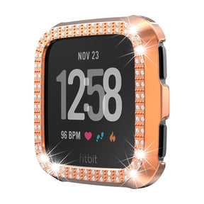 Double Row Diamond Bling Case For Fitbit Versa Cover-Rose Gold