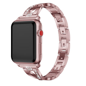 X Shape Watch Band Quick Adjustment Business Stainless Steel Wristbands for Apple IWatch Series SE/1/2/3/4/5/6 For Women-Rose Pink