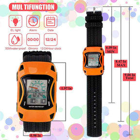 Kids Waterproof Sports Watches Digital LED Car Shape Watches-Orange