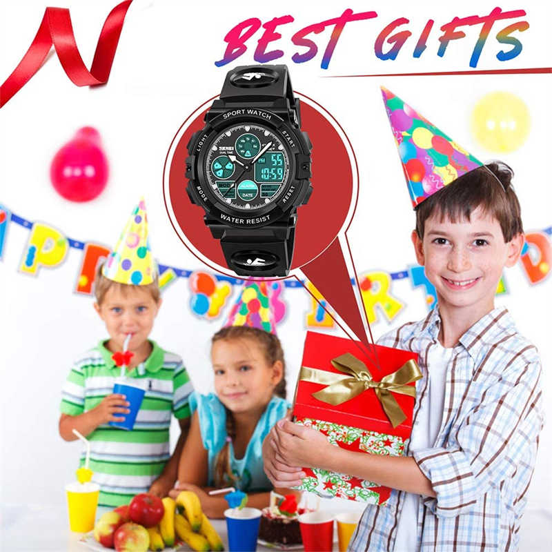 LED Multi Function Sports Waterproof Watch for Kids-Black