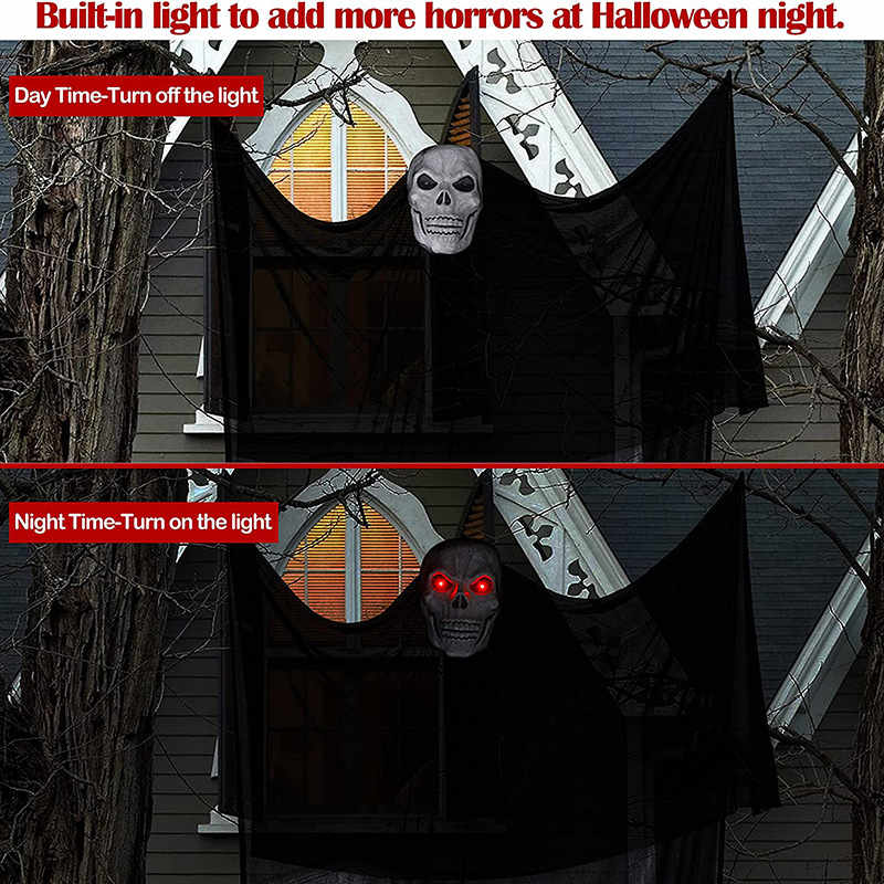 Halloween Ghost Lighted Hanging Activated Decorations with LED Red Eyes Horror Scream