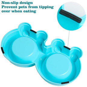 Double Dog Cat Bowls Cute Modeling No-Slip Stainless Steel Pet Bowls-Blue