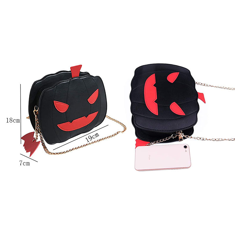 Women Pumpkin Shoulder Bag Devil Crossbody Halloween Handbags-Black