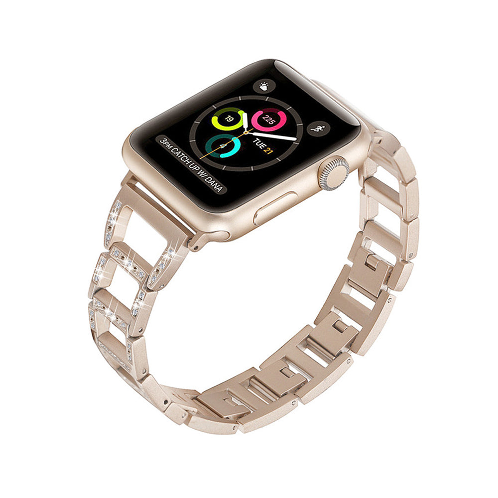 Stylish Diamond Metal Watch Band For Apple Watch SE/6/5/4/3/2/1(Vintage Gold)