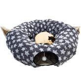 Cat Tunnel Soft Bed with Central Mat Foldable Toy-Gray