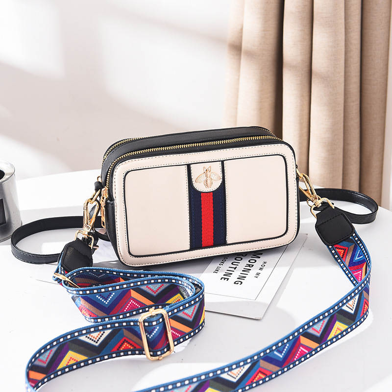 Bee Crossbody Purse for Women Colorful Woven Shoulder Straps Handbag-White