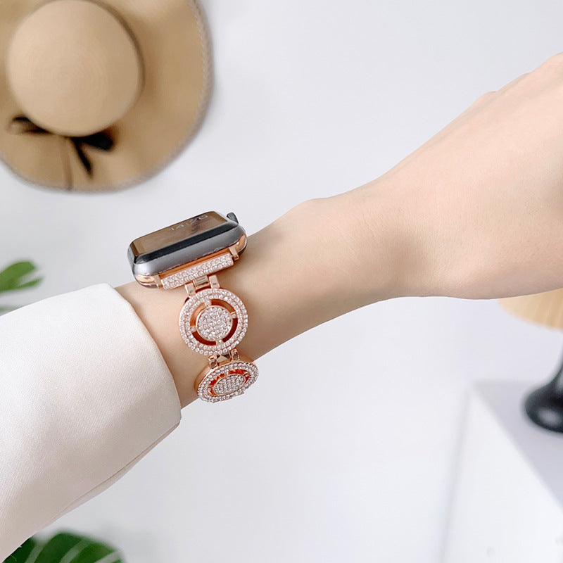 Shiny Watch Strap with Rhinestone Metal Link Band for Apple watch-Pink