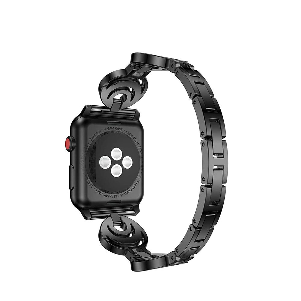 Stylish Hollow Diamond Breathable Metal Watch Band For Apple Watch SE/6/5/4/3/2/1(Black)