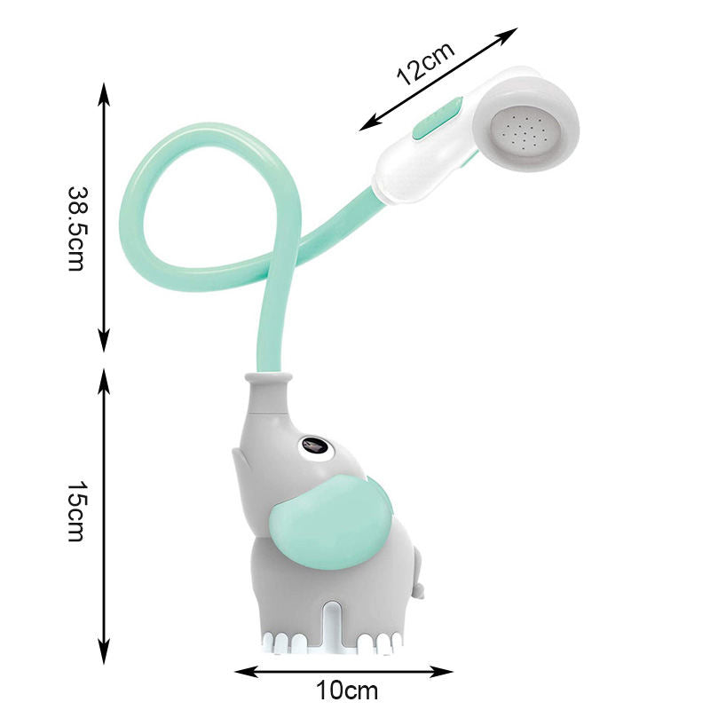 Baby Bath Shower Head Elephant Water Pump with Trunk Spout Rinser for 0-5 Years-Turquoise