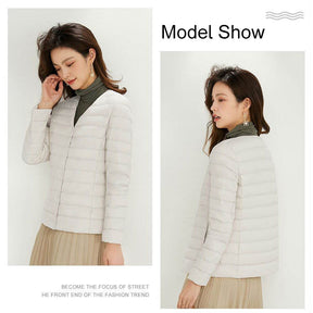 Womens Down Jacket Packable Lightweight Two Wear Waterproof Coat-White