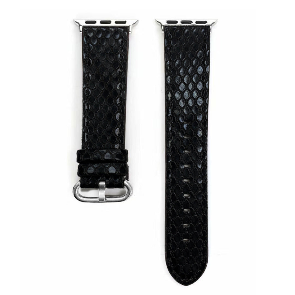 Snakeskin Pattern PU Leather Watch Band Microfiber Design For Apple Watch SE/6/5/4/3/2/1(Black)