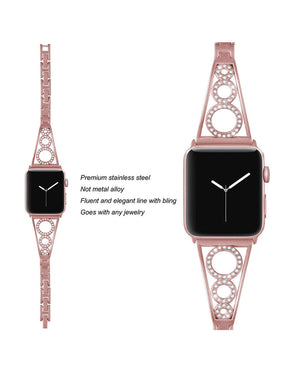HL Stainless Steel Watch Band Adjustable Wristbands for Apple IWatch Series SE/1/2/3/4/5/6 For Women-Rose Pink