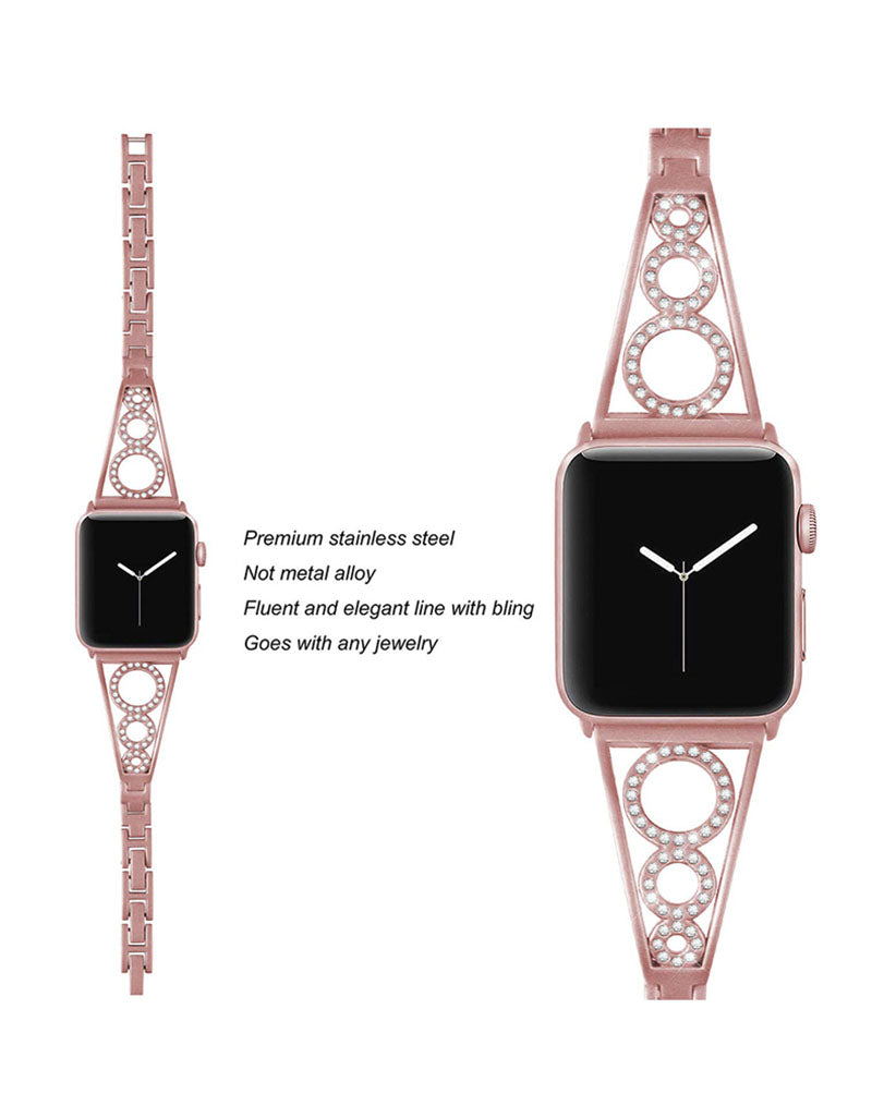 HL Stainless Steel Watch Band Adjustable Wristbands for Apple IWatch Series SE/1/2/3/4/5/6 For Women-Rose Pink