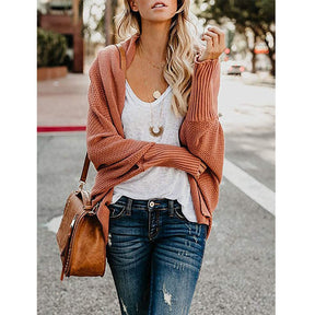 Women's Batwing Knitted Oversized Slouchy Solid Cardigan Sweater Knit Outwear-Red Coffee