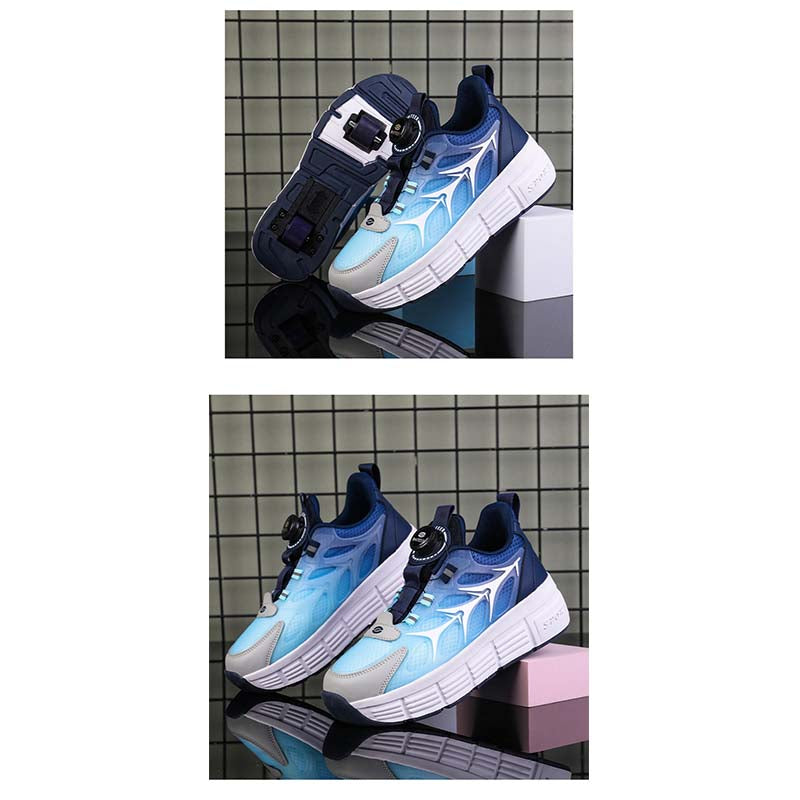 Kids Fashion Double Wheel Roller Skate Shoes Sneakers for Boys Girls-Navyblue