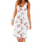 Summer Beach Tank Dresses Sleeveless Tunic Long Dress-PrintWhite2