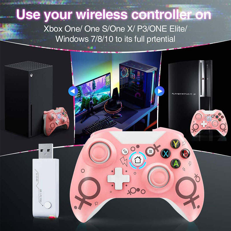 Wireless Controller with 2.4GHZ Adapter for Xbox One PS3-Pink