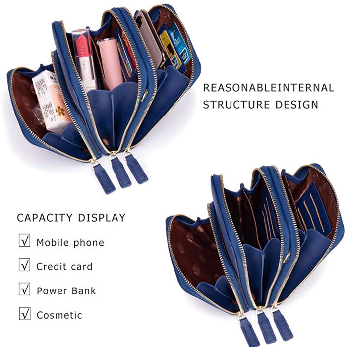 Crossbody Phone Bag for Women Small Shoulder Bag Cell Phone Wallet Purses and Handbags with 14 Credit Card Slots-Darkblue