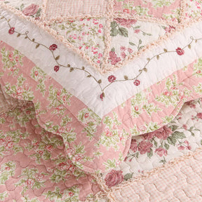 Pink Quilt Set Queen Size Floral Patchwork Quilted Bedspread for All Season