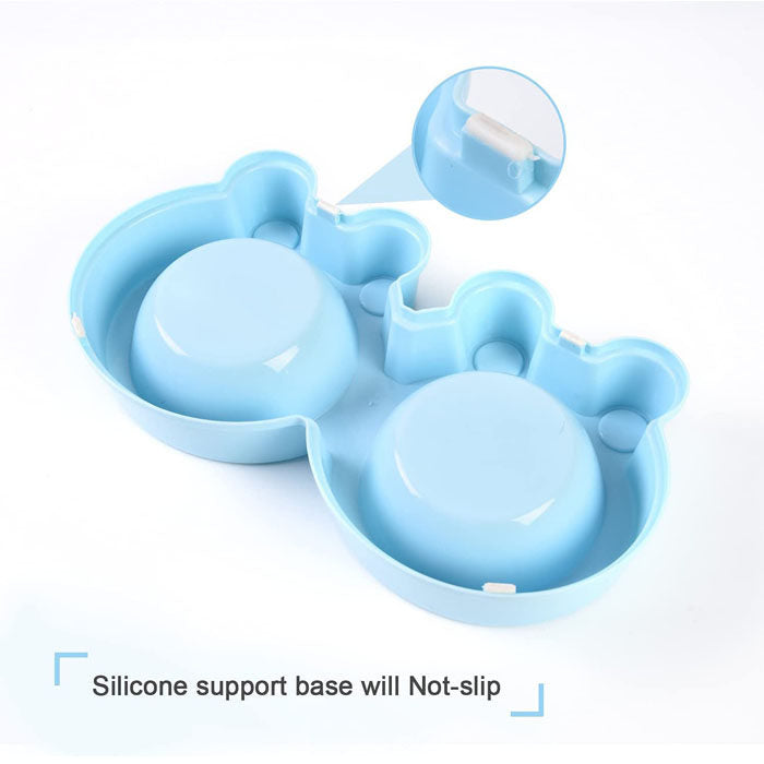 Macaron Double Dog Cat Bowls Cute Modeling No-Slip Stainless Steel Pet Bowls-Blue