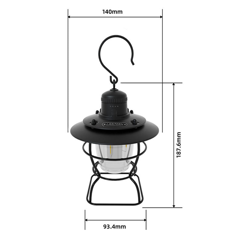 Retro Hanging Camping Lantern Rechargeable Portable Warm Lights-Black