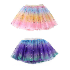 2 Pack Baby Girls Rainbow Skirt 4-Layer Tulle Princess Ballet Dress-Pink Purple