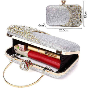 Womens Crystal Evening Clutch Bag Wedding Purse Party Bag-Silver