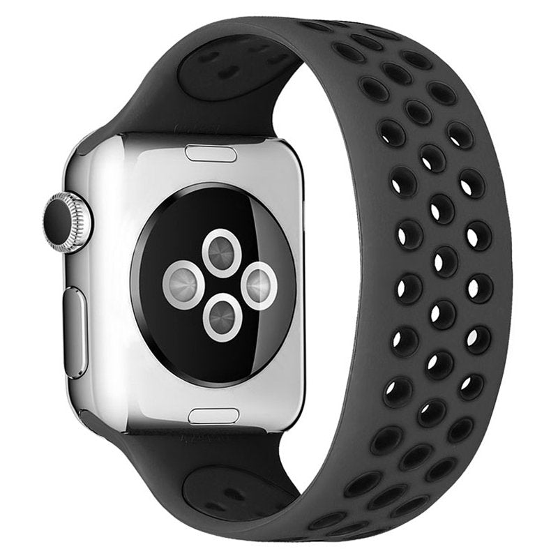 Sports Breathable Silicone Solo Loop Watchband for Apple Watch Series 6/5/4/3/2/1/SE-Black